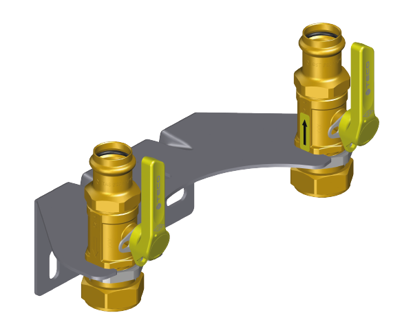 Kit di montaggio per contatore gas bitubo lucchettabile KM3 kit con due valvole a pressare G-Press® per contatore gas bitubo