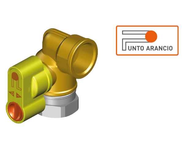Valvole filettate per contatore gas bitubo con presa di pressione Punto Arancio® G2 Punto Arancio® versione 90° destra