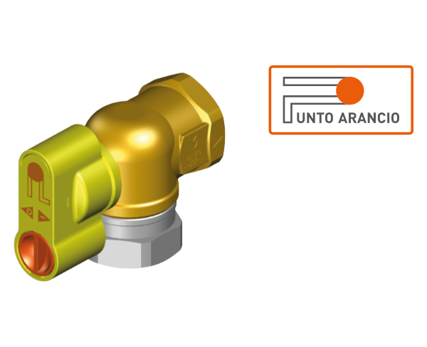 Valvole filettate per contatore gas bitubo con presa di pressione Punto Arancio® G2 Punto Arancio® versione 90° frontale