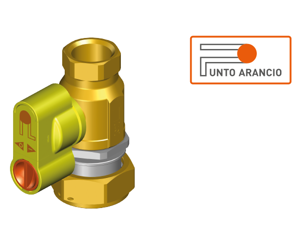 Valvole filettate con dado girevole per contatore gas bitubo e con presa di pressione Punto Arancio® G2 Punto Arancio® versione diritta con dado girevole