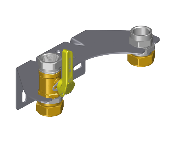 Kit di montaggio per contatore gas bitubo lucchettabile KM3 kit Valvola e Raccordo versione filettata per contatore gas bitubo