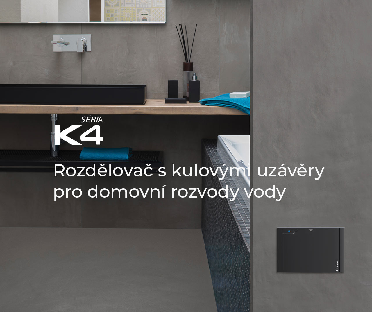 Rozdělovač s kulovými uzávěry pro domovní rozvody vody