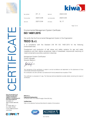 Environmental Management System Certificate ISO 14001:2015